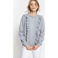 Bluza z podwójną falbanką z przodu. Szare długie bluzy damskie marki La Redoute Collections, xl, z bawełny, z długim rękawem. Za 110,84 zł.