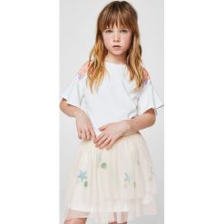 Mango Kids - Spódnica dziecięca Pale 104-152 cm. Szare spódniczki dziewczęce marki Mango Kids, s, z aplikacjami, z bawełny, mini, rozkloszowane. W wyprzedaży za 49,90 zł.