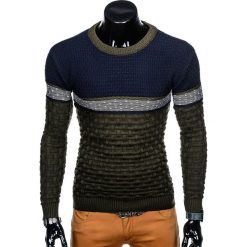 SWETER MĘSKI E132 - KHAKI. Brązowe swetry klasyczne męskie marki Inny, m, klasyczne, z klasycznym kołnierzykiem. Za 39,00 zł.