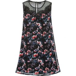 Sukienka z koronką bonprix czarny w kwiaty. Czarne sukienki damskie bonprix, na co dzień, w koronkowe wzory, z koronki, bez kołnierzyka, bez rękawów. Za 64,99 zł.