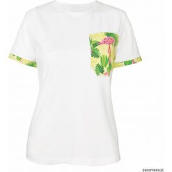 T-shirt z kieszkonka Flamingo in white. Białe bluzki damskie marki Pakamera, bez wzorów, z elastanu, wakacyjne, bez kołnierzyka, bez rękawów. Za 89,00 zł.