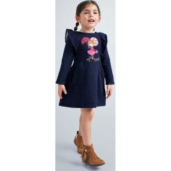 Mayoral - Sukienka dziecięca 92-134 cm. Niebieskie sukienki dziewczęce Mayoral, z aplikacjami, z elastanu, z długim rękawem, długie, mini, rozkloszowane. Za 153,90 zł.