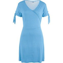 Sukienka shirtowa w kropki bonprix niebieski w kropki. Niebieskie sukienki damskie bonprix, bez wzorów, bez kołnierzyka, bez rękawów. Za 54,99 zł.