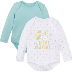 Body niemowlęce z długim rękawem (2 szt.), bawełna organiczna bonprix biało-kolorowy. Białe body niemowlęce bonprix, z nadrukiem, z bawełny, z długim rękawem. Za 45,98 zł.