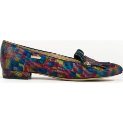 Kolorowe balerinki z frędzlami - skóra naturalna - model 046 - kolor kwadraty. Szare baleriny damskie Zapato, bez wzorów, z jeansu, klasyczne, bez obcasa, na obcasie. Za 299,00 zł.