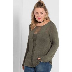 Sweter w kolorze khaki. Brązowe swetry klasyczne damskie marki Sheego, z dzianiny, z okrągłym kołnierzem. W wyprzedaży za 78,95 zł.