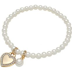 Bransoletka perłowa w kolorze białym z zawieszkami. Żółte bransoletki damskie Yamato Pearls, z materiału, z cyrkonią, złote. W wyprzedaży za 129,95 zł.