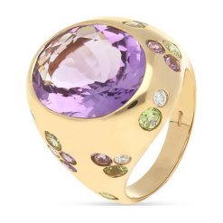 Unikalny Złoty Pierścionek - złoto 750, Brylant 0,40ct,ametyst. Żółte pierścionki damskie W.KRUK, z ametystem, złote. Za 13290,00 zł.