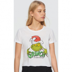 Koszulka Grinch - Biały. Białe t-shirty damskie marki Cropp, l. Za 49,99 zł.