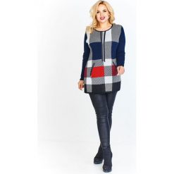 Bluzka swetrowa damska w kratę - czarny, XXL. Czarne bluzki damskie e-margeritka.pl, xl, bez wzorów, z wełny, bez kołnierzyka, z długim rękawem. Za 129,99 zł.