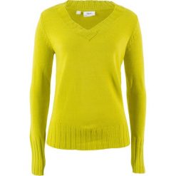 Swetry klasyczne damskie: Sweter z dekoltem w serek bonprix pistacjowy