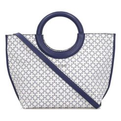 Torebka w kolorze biało-granatowym - (S)40 x (W)25 x (G)15 cm. Niebieskie torebki klasyczne damskie Kazar, bez wzorów, ze skóry, bez dodatków. W wyprzedaży za 489,95 zł.