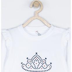 Koszulka. Białe bluzki dziewczęce z długim rękawem marki ELEGANT BABY GIRL, z aplikacjami, z elastanu, z klasycznym kołnierzykiem. Za 39,90 zł.