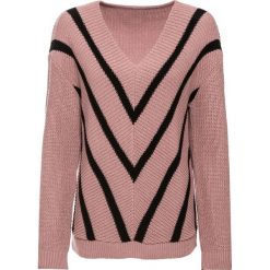 Sweter bonprix różowobrązowo-czarny w paski. Różowe swetry damskie bonprix, w paski, bez rękawów, bez kaptura. Za 99,99 zł.