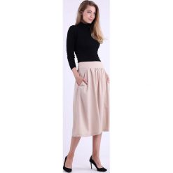 Beżowa Rozkloszowana Spódnica Midi. Brązowe spódniczki damskie Molly.pl, s, bez wzorów, długie, midi, rozkloszowane. Za 142,90 zł.