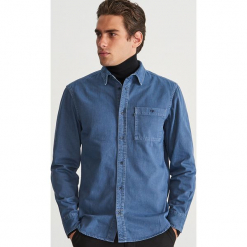 Jeansowa koszula regular fit - Niebieski. Niebieskie koszule męskie jeansowe Reserved, l. Za 119,99 zł.
