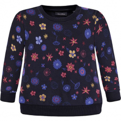 Bluza w kolorze granatowym. Białe bluzy dziewczęce rozpinane marki Marc O'Polo Junior, z nadrukiem, z okrągłym kołnierzem, z długim rękawem. W wyprzedaży za 82,95 zł.