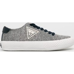 Guess Jeans - Tenisówki dziecięce. Szare trampki chłopięce Guess Jeans, z aplikacjami, z jeansu, z okrągłym noskiem, na sznurówki. Za 239,90 zł.