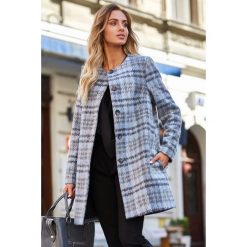 Klasyczny płaszcz w kratę s138. Niebieskie płaszcze damskie Style, s, eleganckie. Za 229,00 zł.