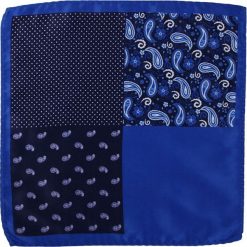 Chabrowo-Granatowa Elegancka Poszetka -ALTIES- Męska, Poczwórny Wzór POSZALTTANIA0276. Niebieskie poszetki męskie Alties, bez wzorów, z materiału, eleganckie. Za 16,90 zł.