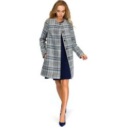 Niebieski Elegancki Płaszcz w Kratę Zapinany na Guziki. Niebieskie kurtki damskie Moe, s, bez wzorów, z poliesteru, eleganckie, bez kaptura. Za 219,90 zł.