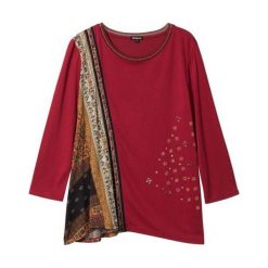Desigual koszulka damska Ts Inge L czerwona. Czerwone koszulki damskie Desigual, l, z asymetrycznym kołnierzem. Za 249,00 zł.