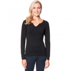 Sweter w kolorze czarnym. Czarne swetry klasyczne damskie Assuili, z dzianiny, z okrągłym kołnierzem. W wyprzedaży za 113,95 zł.