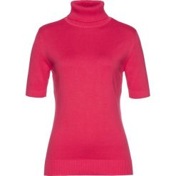 Golfy damskie: Sweter z golfem, krótki rękaw bonprix różowy hibiskus