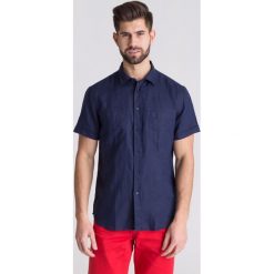 Granatowa lniana koszula Trussardi Jeans - Granatowy. Niebieskie koszule męskie m, z jeansu. Za 234,50 zł.