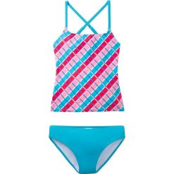 Tankini dziewczęce (2 części) bonprix turkusowy w kratę. Niebieskie stroje kąpielowe dziewczęce bonprix, z nadrukiem. Za 44,99 zł.