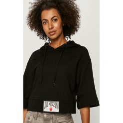 Love Moschino - Bluza. Czarne bluzy damskie Love Moschino, m, z aplikacjami, z bawełny, bez rękawów, z kapturem. Za 899,90 zł.