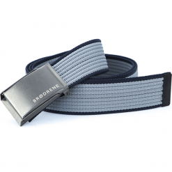 Pasek męski do spodni parciany Brodrene P14G szaro-granatowy - szary / granatowy. Szare paski męskie Brødrene, w paski, z jeansu, eleganckie. Za 39,00 zł.