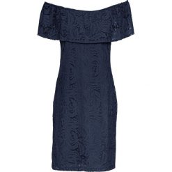 Sukienka z koronki z dekoltem "carmen" bonprix ciemnoniebieski. Niebieskie sukienki damskie bonprix, w koronkowe wzory, z koronki, bez kołnierzyka, bez rękawów. Za 129,99 zł.