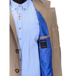 PŁASZCZ MĘSKI C269 - BEŻOWY. Brązowe płaszcze na zamek męskie Ombre Clothing, l, z bawełny, eleganckie. Za 149,00 zł.