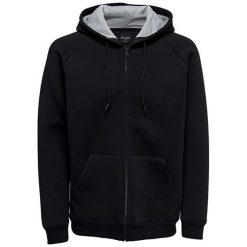 ONLY&SONS Męska bluza Ragger Scoob Zip Hood czyli Sweat Black (rozmiar M). Czarne bluzy męskie Only&Sons, m, bez wzorów, z materiału, bez kołnierzyka, bez rękawów, bez kaptura. W wyprzedaży za 107,00 zł.