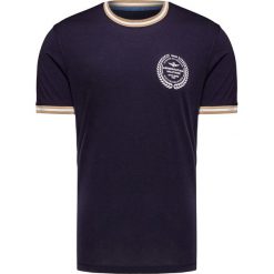 T-shirt AERONAUTICA MILITARE. Niebieskie t-shirty męskie Aeronautica Militare, z nadrukiem, z bawełny, z kontrastowym kołnierzykiem. Za 330,00 zł.