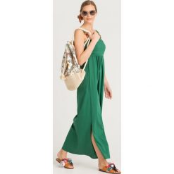 SUKIENKA OSCURO Max Mara Leisure. Zielone sukienki damskie Max Mara Leisure, na imprezę, xs, z haftami, z bawełny, bez kołnierzyka, bez rękawów, maxi. Za 340,00 zł.