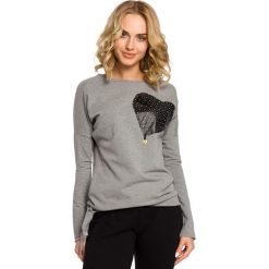 KENZIE Bluza ze skórzanym sercem - szara. Czarne długie bluzy damskie marki Moe, s, z dzianiny, z długim rękawem. Za 109,90 zł.