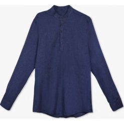 Lniana koszula męska Summer faith granatowa. Niebieskie koszule męskie Veva, m, bez wzorów, z jeansu, sportowe, ze stójką, bez rękawów. Za 199,00 zł.