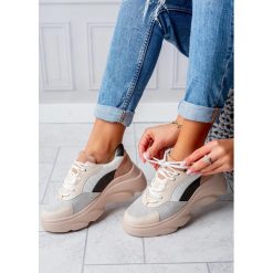 Beżowe buty sportowe sneakersy sznurowane casu. Brązowe buty dziewczęce sportowe Casu, bez wzorów, ze skóry ekologicznej, na sznurówki. Za 98,99 zł.