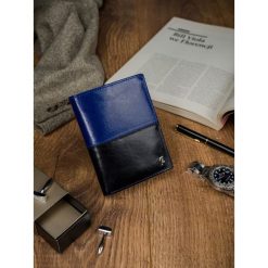 Portfel męskie skórzany RFID Rovicky N4-VT2 czarno-niebieski - czarny / niebieski. Niebieskie portfele męskie ROVICKY, bez wzorów. Za 64,99 zł.