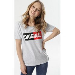 Szary T-shirt Thalavien. Szare bluzki damskie Born2be, s, bez wzorów, bez kołnierzyka, bez rękawów. W wyprzedaży za 44,99 zł.