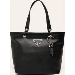 Guess Jeans - Torebka. Czarne torby damskie na zakupy Guess Jeans, z aplikacjami, z bawełny, na ramię, duże, bez dodatków. W wyprzedaży za 499,90 zł.