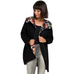 Czarna Rozpinana Luźna Bluza z Kwiecistym Kapturem. Bluzy damskie Molly.pl. Za 199,90 zł.