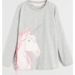 Mango Kids - Longsleeve dziecięcy Caballo 110-164 cm. Szare bluzki dziewczęce Mango Kids, z nadrukiem, z bawełny, z okrągłym kołnierzem, z długim rękawem, długie, bez kaptura. Za 59,90 zł.