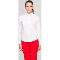 Ecru Klasyczna Koszula z Patkami. Szare koszule body damskie marki Molly.pl, s, z wiskozy, eleganckie, z klasycznym kołnierzykiem. Za 99,90 zł.