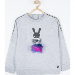 Bluza. Szare bluzy dziewczęce rozpinane marki BE HAPPY, z nadrukiem, z bawełny, z długim rękawem, długie. Za 29,90 zł.