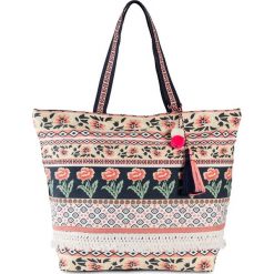 Torba shopper wzorzysta bonprix ciemnoniebiesko-jasny brzoskwiniowy - jasnozielony. Niebieskie torby damskie na zakupy marki bonprix, z aplikacjami, zdobione, bez dodatków. Za 99,99 zł.