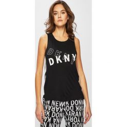 Dkny - Top. Czarne bluzki damskie DKNY, s, z nadrukiem, z elastanu, z okrągłym kołnierzem. W wyprzedaży za 139,90 zł.