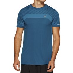 Asics Seamless SS Texture Tee 2011A601-401 t-shirt męskie niebieskie L. Niebieskie t-shirty męskie Asics, m, bez wzorów, z poliesteru, sportowe, bez kołnierzyka, krótkie. W wyprzedaży za 149,99 zł.